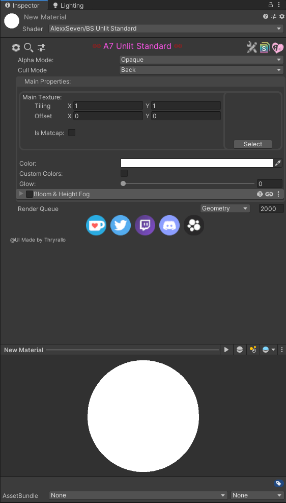 BS Unlit Standard material drawer screenshot.